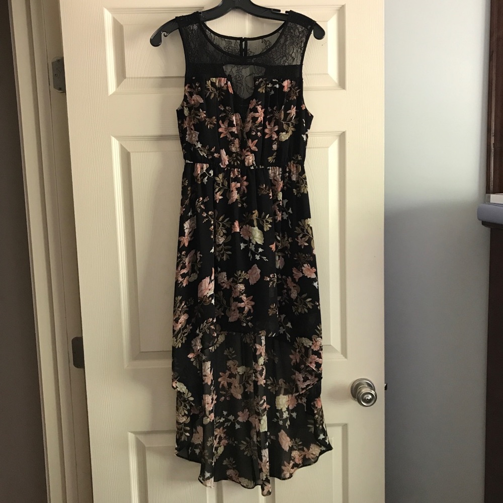 EUC black floral hi low dress